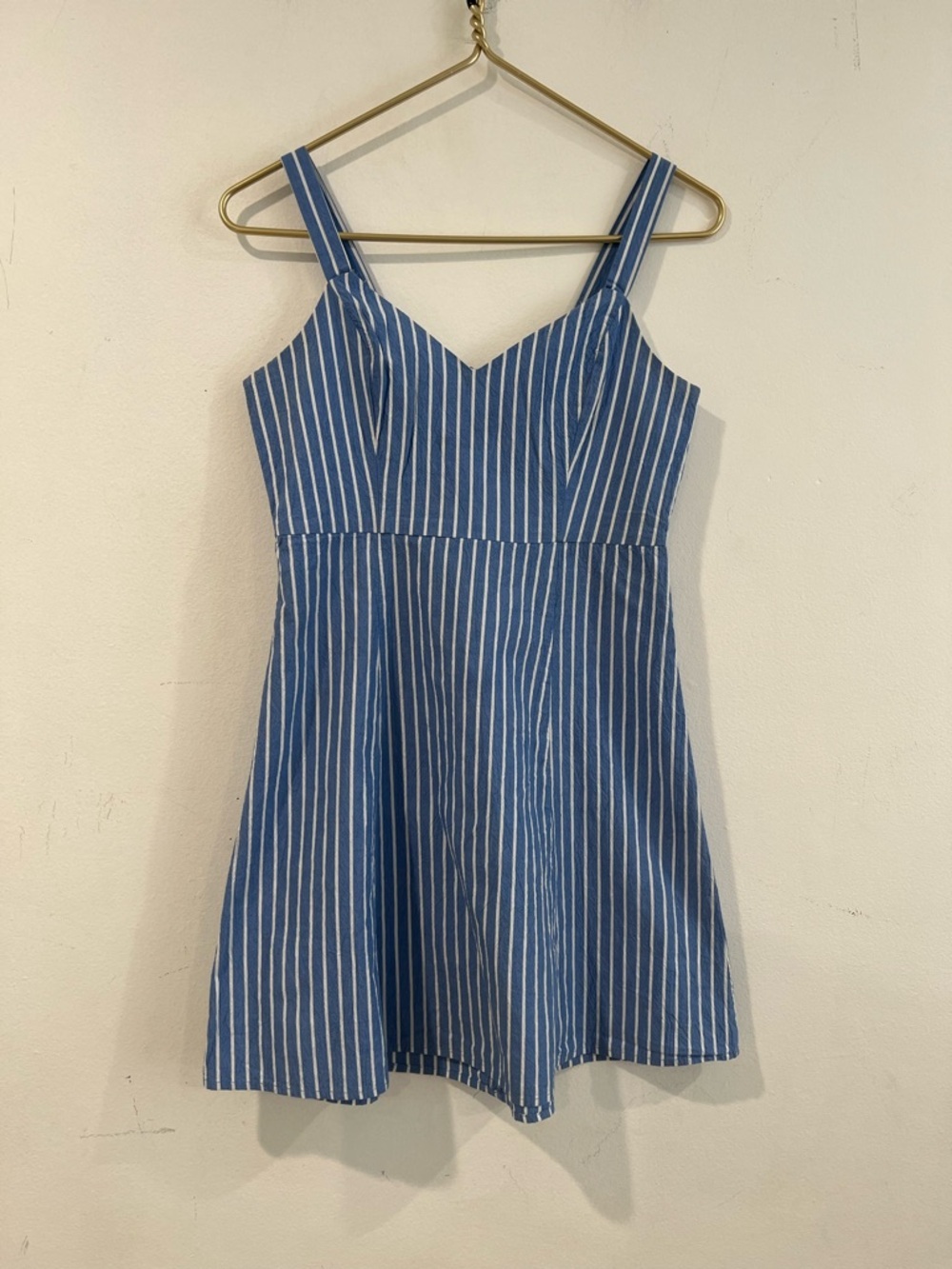 BLUSH Blue and White Striped sweetheart neck strappy dress M